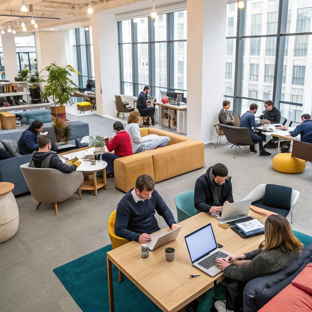 Coworking space with people working and networking